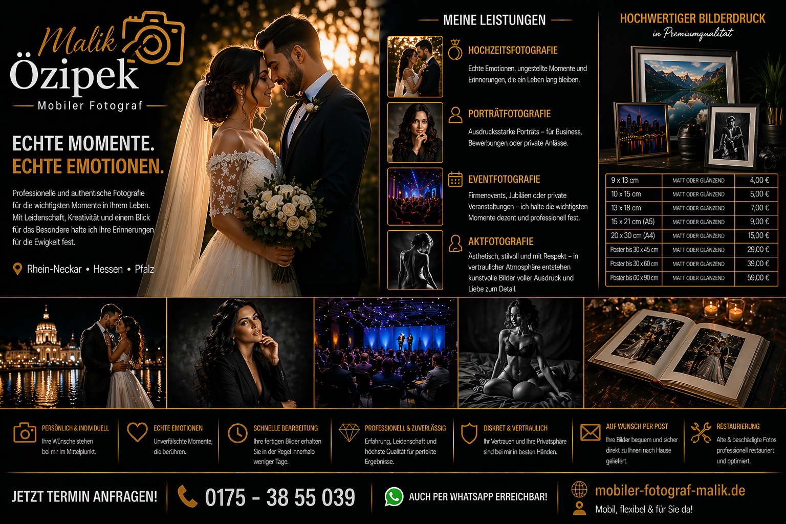 Mobiler Fotograf Malik Özipek – professionelle Hochzeits-, Porträt- und Eventfotografie, Kontakt 01753855039